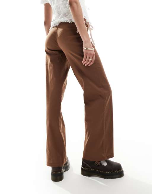  Reclaimed Vintage flare pants in brown with pink bows & ribbon, 5 of 5