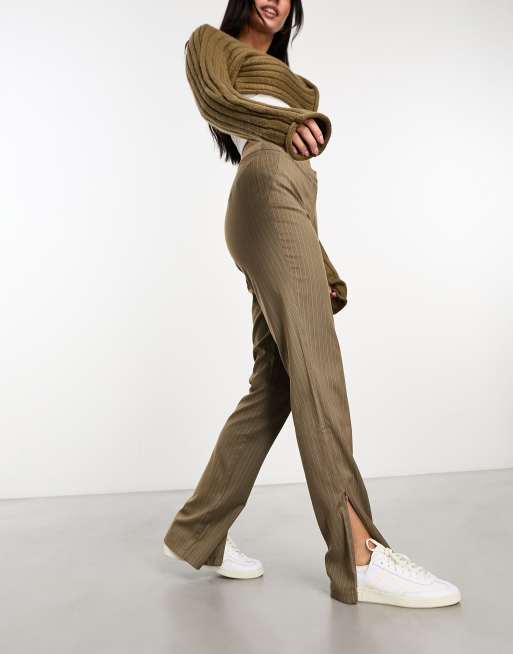 Reclaimed Vintage flare pants with zip side slits in brown