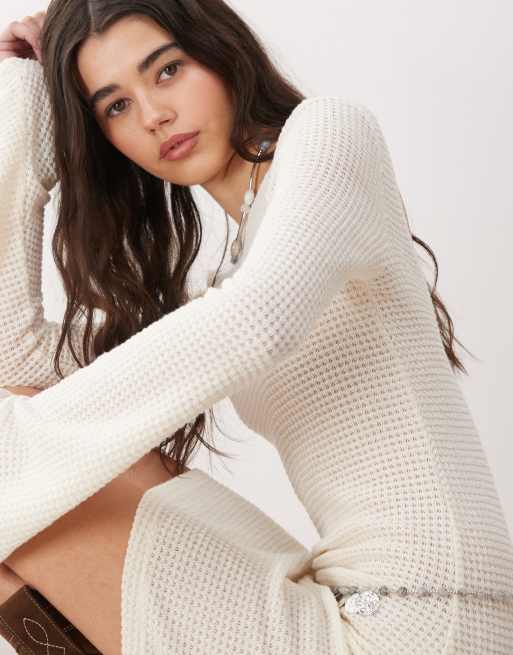Reclaimed Vintage flared sleeve crochet beach mini dress in cream