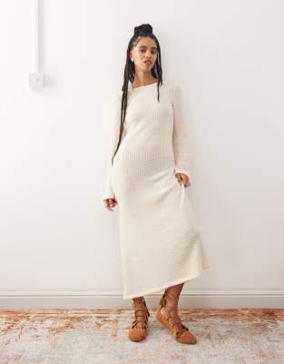 Reclaimed Vintage Reclaimed Vintage flared sleeve crochet festival maxi dress in buttermilk cream-White