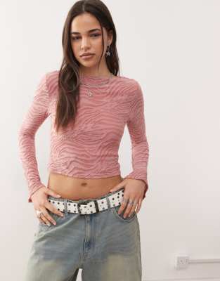 Reclaimed Vintage Flared Sleeve Pink Burnout Top In Pink