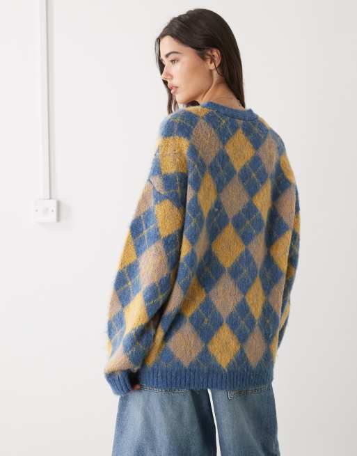 Zara Strickjacke Rautenmuster Reclaimed Vintage – Flauschige