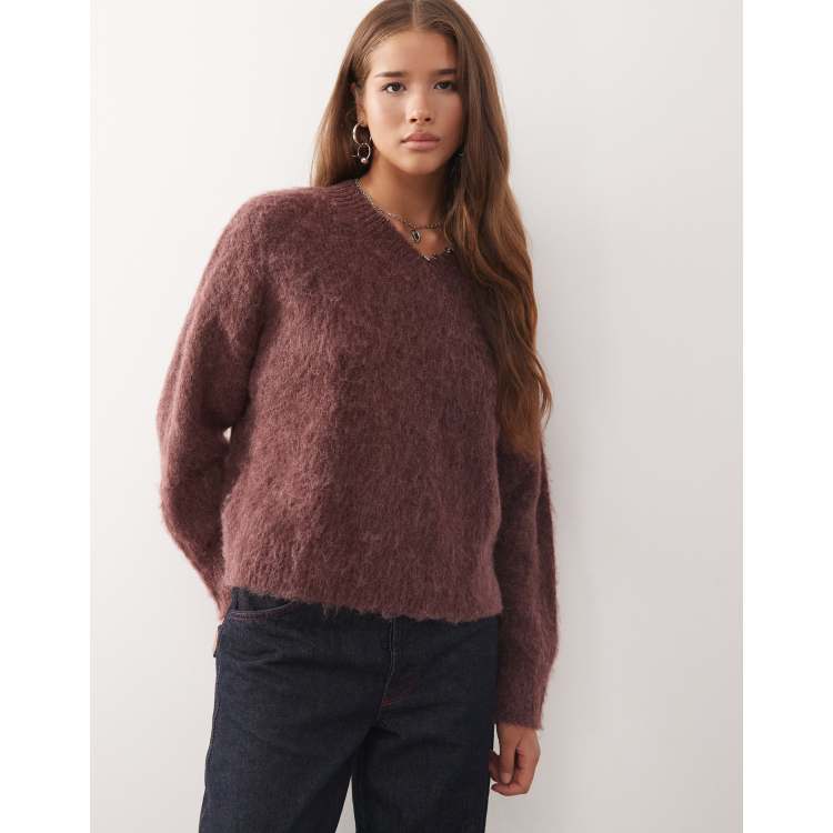Stricken Pullover Pflaume Damen Reclaimed Vintage – Flauschiger