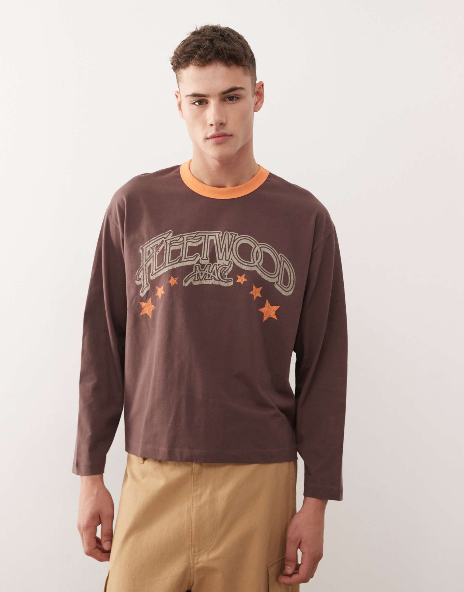 Восстановленная винтажная лицензионная футболка Fleetwood Mac коричневого цвета с контрастной отделкой
