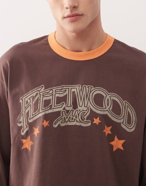 Reclaimed Vintage Fleetwood Mac licensed t-shirt in brown with contrast binding