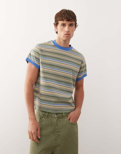 Reclaimed Vintage – Flerfärgad, randig t-shirt med boxig passform och kantrand - view 1