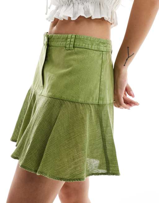 Reclaimed Vintage - Flippy minirok met linnen-look in groen