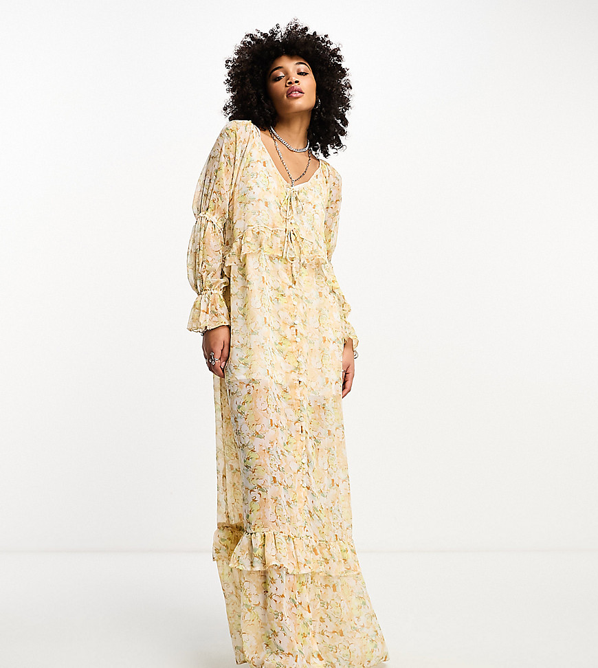 Reclaimed Vintage floaty long sleeve dress in pretty floral print-Multi