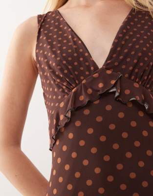 Reclaimed Vintage Floaty Midi Dress With Ruffle Detail In Brown