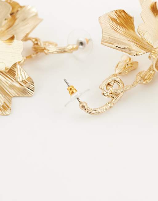Reclaimed Vintage floral drop earrings in antique gold, 4 of 4