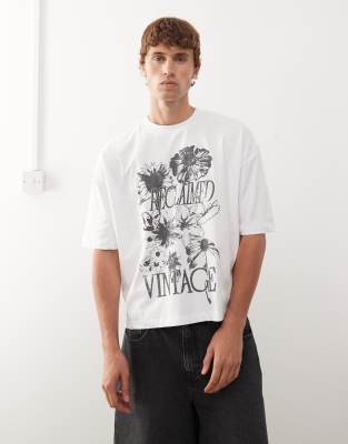 floral graphic oversized t-shirt in ecru-White