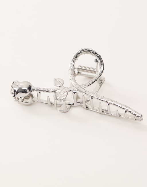 Reclaimed Vintage floral hair claw clip in silver, 2 of 3