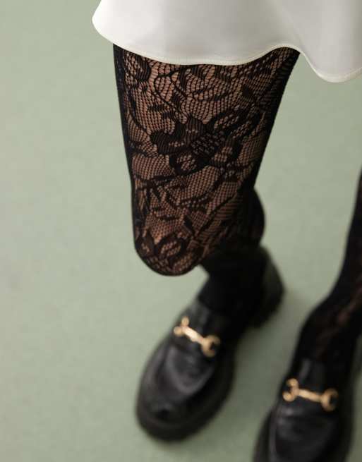 Reclaimed Vintage floral lace tights in black, 3 of 4