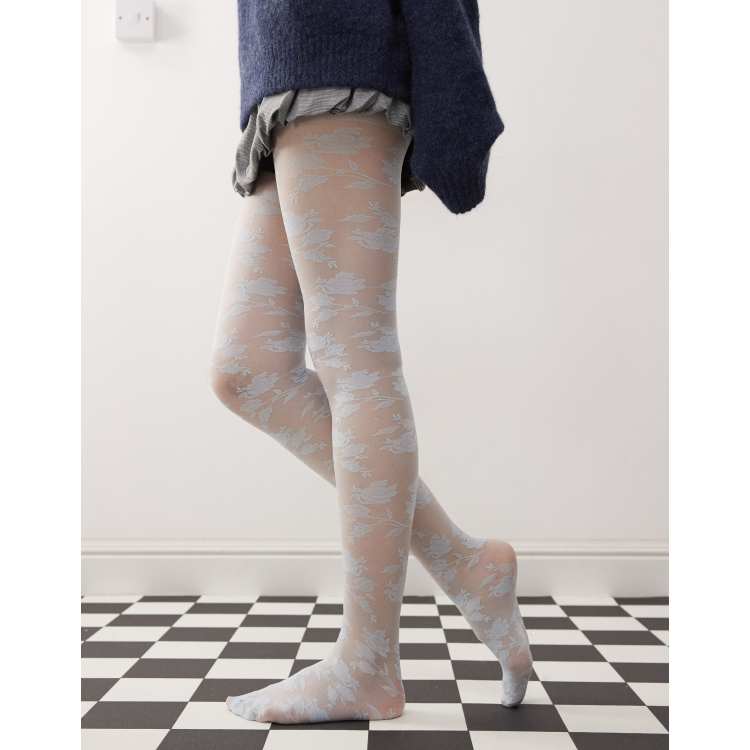 Reclaimed Vintage floral lace tights in ice blue ASOS