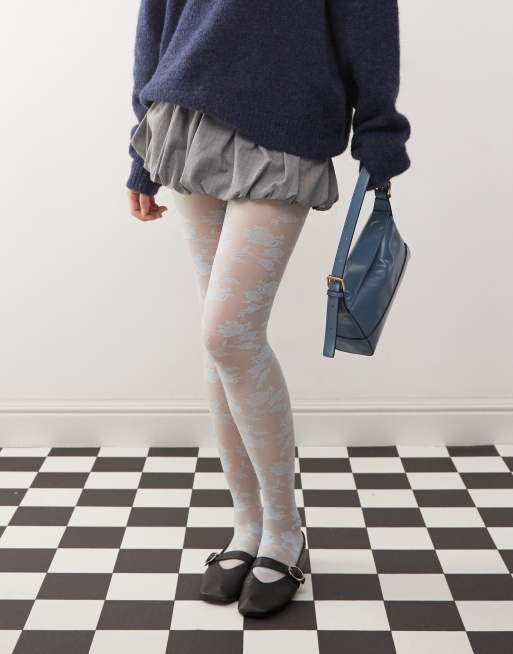 Reclaimed Vintage floral lace tights in ice blue, 2 of 3