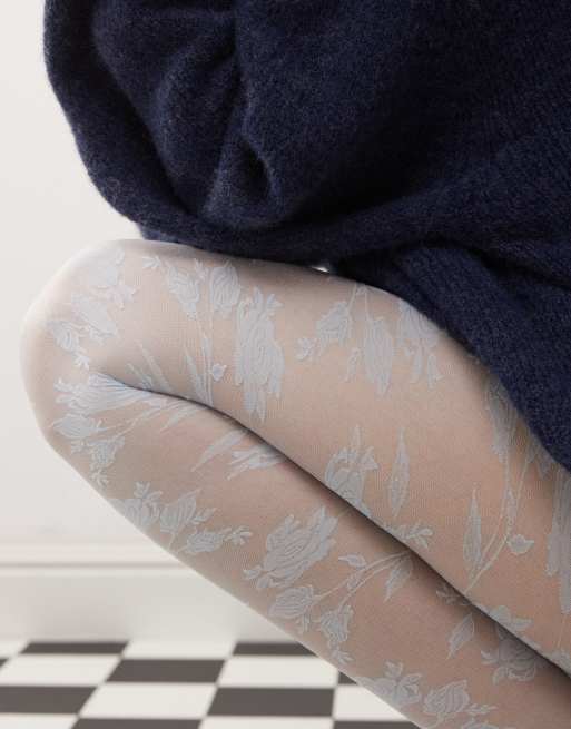 Reclaimed Vintage floral lace tights in ice blue, 3 of 3