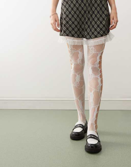 Reclaimed Vintage floral lace tights with cut outs in white, 3 of 4