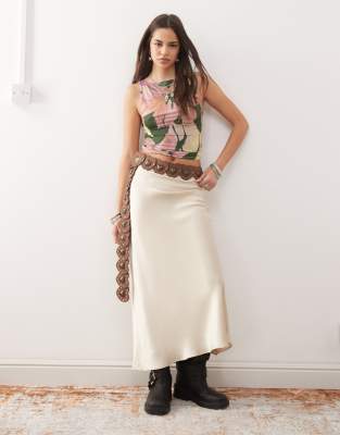 Reclaimed Vintage Floral Print Slash Neck Tank In Yellow