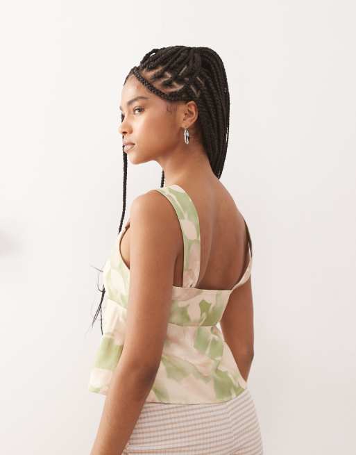 Reclaimed Vintage floral printed floaty cami in green, 3 of 4