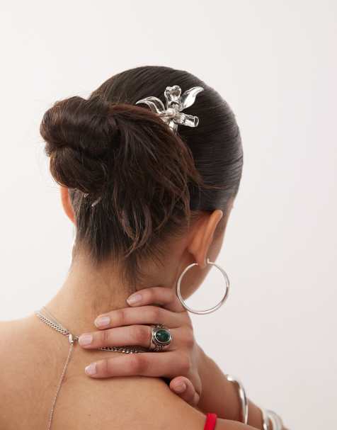 Reclaimed Vintage flower hair pin in silver - view 1