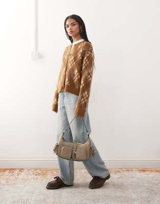 Reclaimed Vintage Fluffy Knit Cardigan In Brown