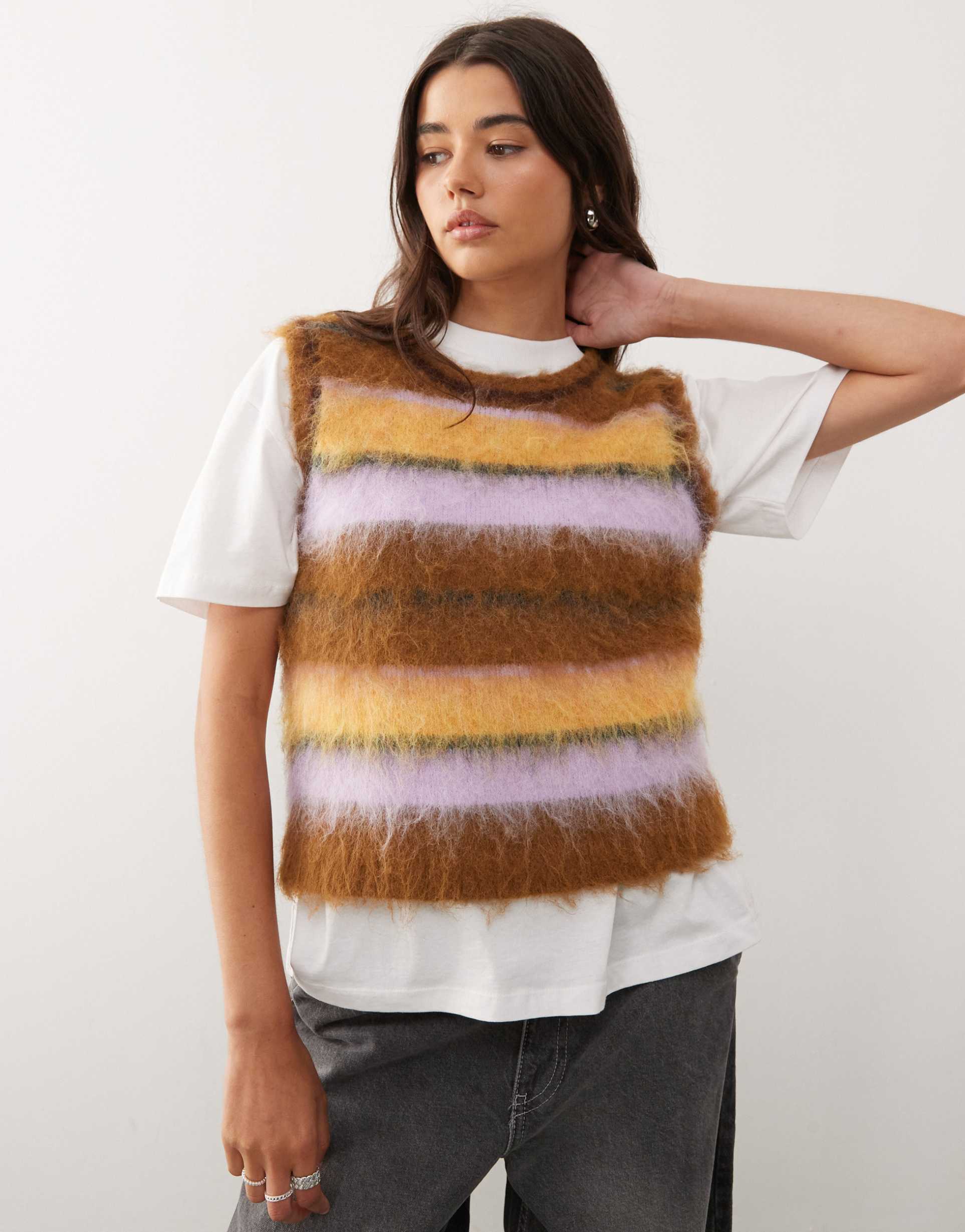 reclaimed vintage fluffy knit tank top in multi stripes