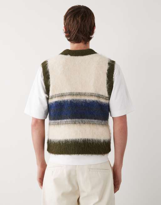 Reclaimed Vintage fluffy knit tank with collar detail in multi stripe