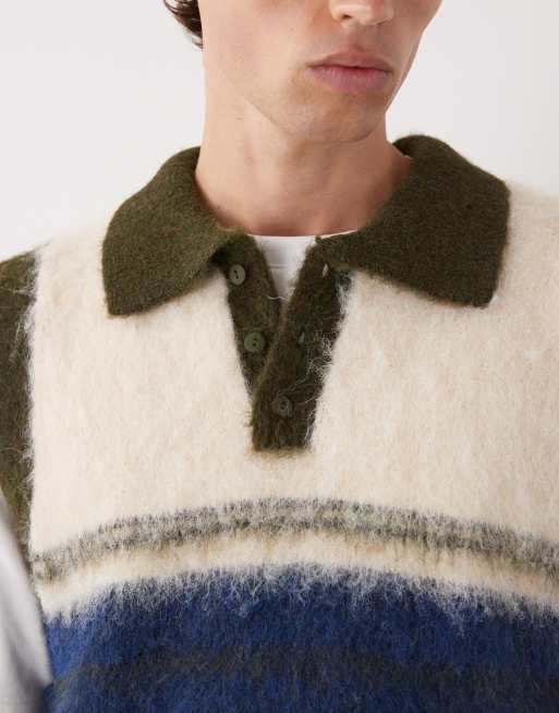 Reclaimed Vintage fluffy knit tank with collar detail in multi stripe