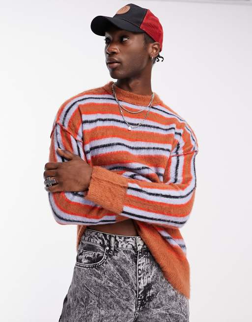 Reclaimed Vintage fluffy unisex sweater in stripe ASOS
