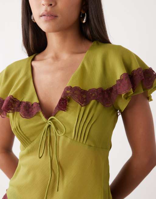 Reclaimed Vintage – Freizeitoberteil aus Chiffon in Grün mit Kragen, 4 von 4