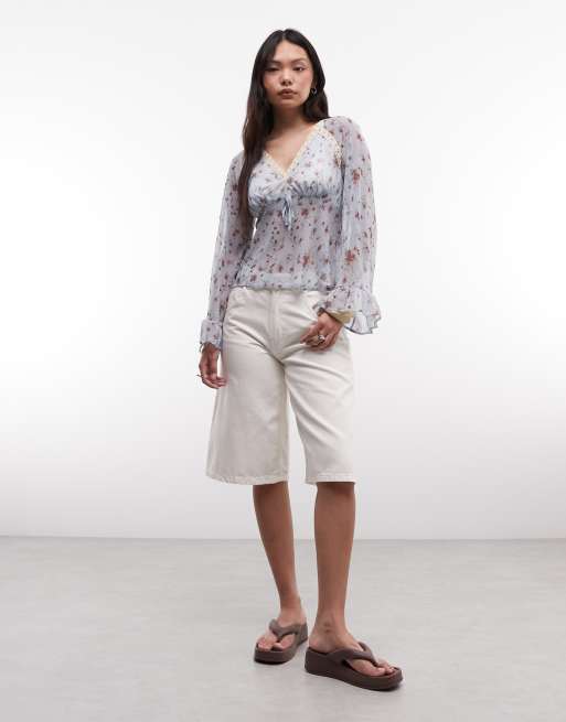 Reclaimed Vintage – Freizeitoberteil aus Chiffon mit Blümchenmuster in Blau und Rosa, 3 von 4