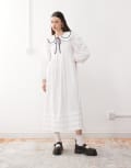 [Reclaimed Vintage] Reclaimed Vintage frill collar midi smock dress in white poplin M WHITE