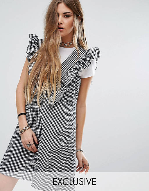 Reclaimed Vintage Frill Pinny Dress In Gingham