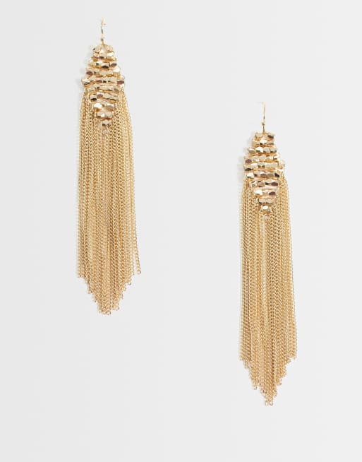 Reclaimed Vintage fringe tassel earring in gold