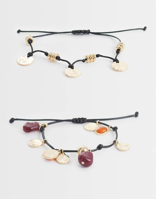 Reclaimed Vintage – Fußkettchen mit Bernstein- und Gold-Detail, 2er-Pack