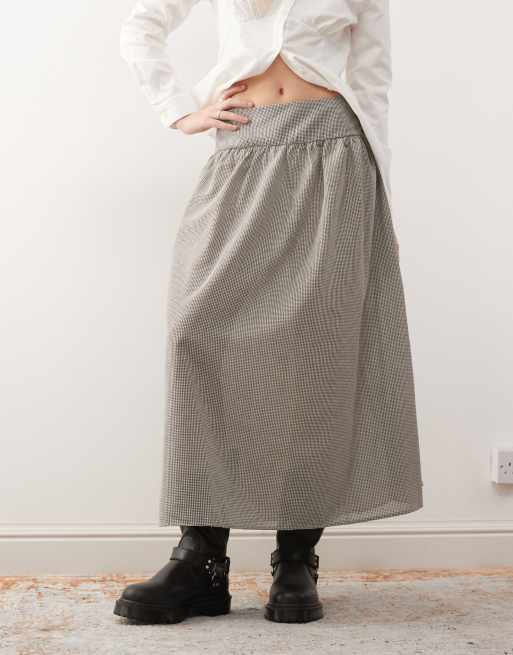 Reclaimed Vintage full circle skirt with drop waist in brown gingham