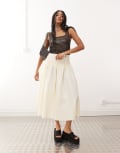 [Reclaimed Vintage] Reclaimed Vintage full midi skirt with dropped hem ruffle waist in cream-White 10 cream