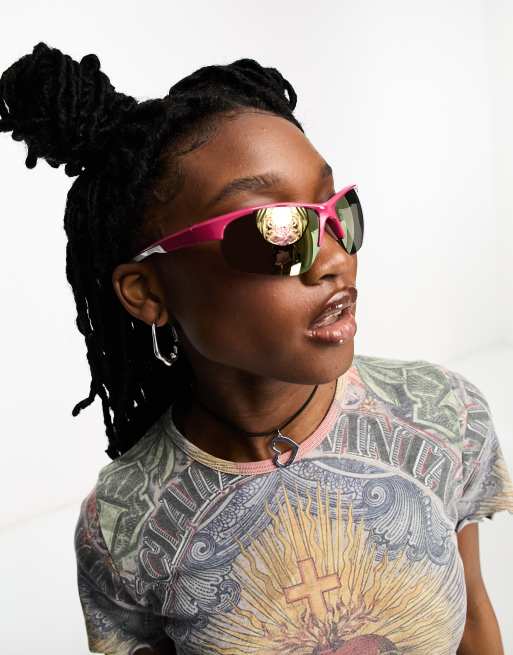Reclaimed Vintage – Funktionale Sportsonnenbrille im Stil der 2000er in Rosa