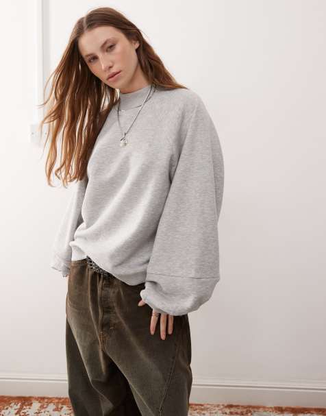 Reclaimed Vintage funnel neck balloon sleeve jumper in grey marl - view 1