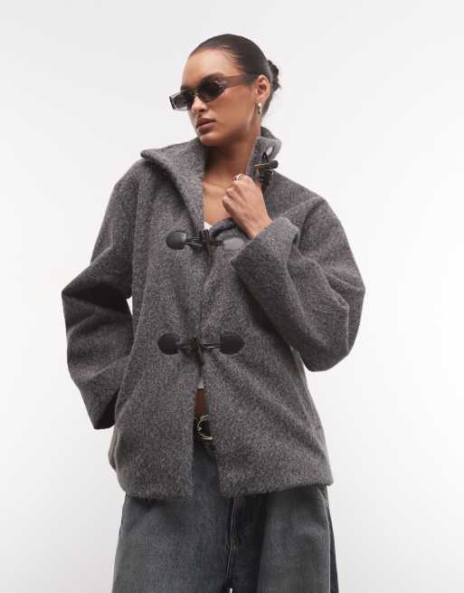 Reclaimed Vintage funnel neck boxy toggle detail jacket in brushed gray wool, 2 of 4