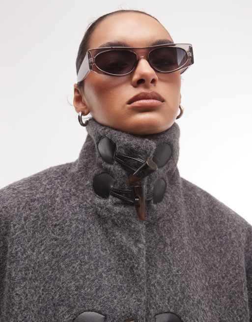 Reclaimed Vintage funnel neck boxy toggle detail jacket in brushed grey wool, 1 of 4