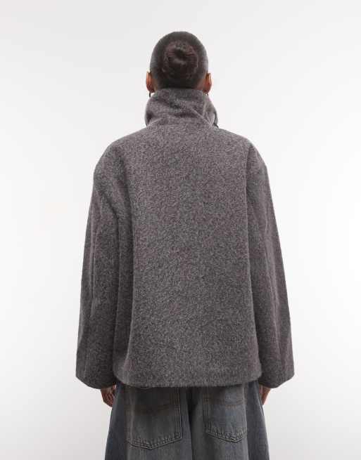 Reclaimed Vintage funnel neck boxy toggle detail jacket in brushed grey wool, 4 of 4