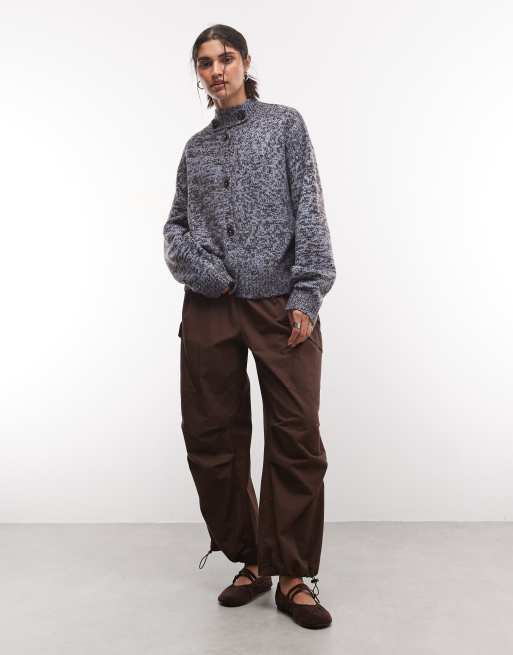 Reclaimed Vintage funnel neck oversized knitted cardi in gray, 2 of 4
