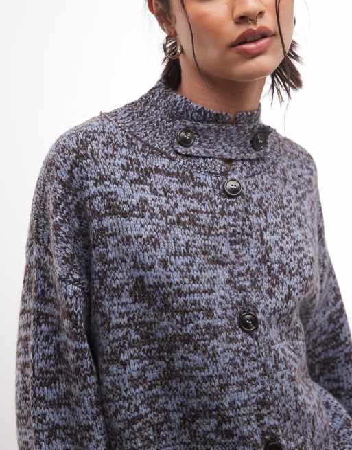 Reclaimed Vintage funnel neck oversized knitted cardi in gray, 3 of 4