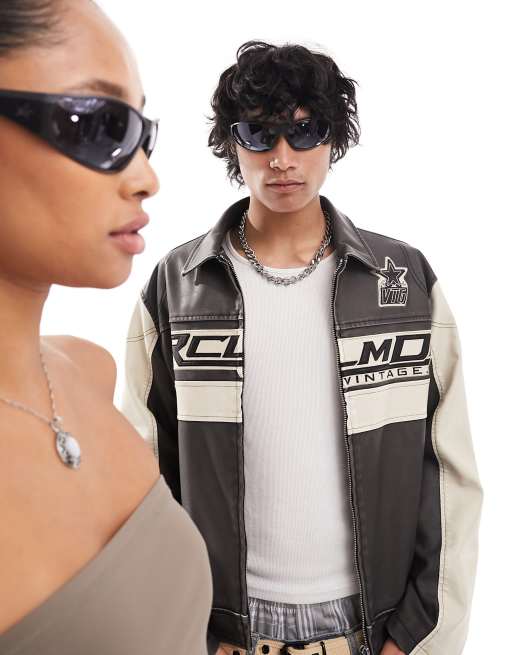 Reclaimed Vintage – Futuristische Sonnenbrille mit Wrap-around-Gestell in Schwarz
