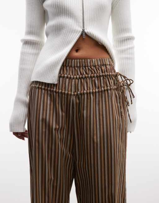 Reclaimed Vintage garngefärbte Hose mit Bindeseite in Schokobraun gestreift, 3 von 5