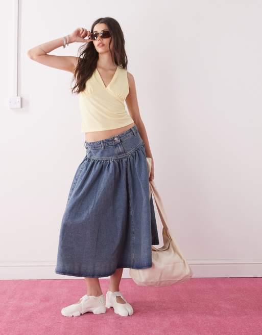 Reclaimed Vintage gathered bust v-neck tank in butter yellow  