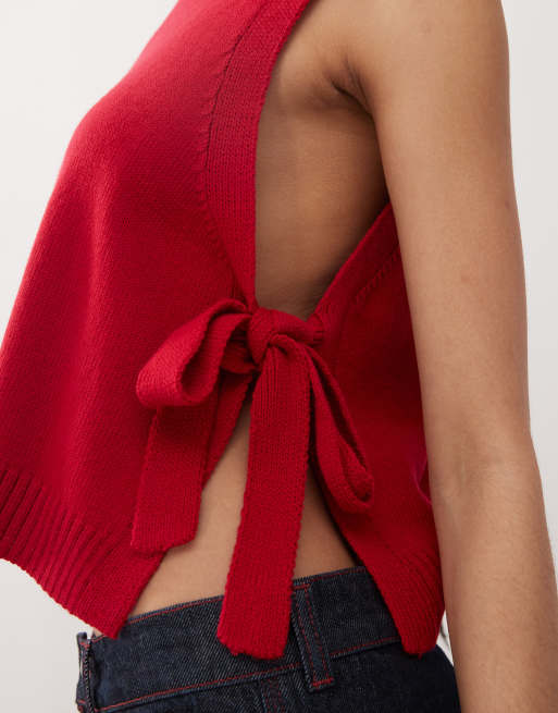 Reclaimed Vintage - Gebreide tanktop met gestrikte zijkanten in rood, 2 van 4