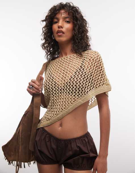 Reclaimed Vintage - Gehaakte gebreide metallic poncho in goud - view 1