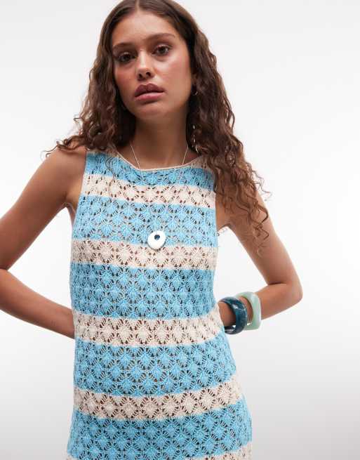 Reclaimed Vintage gehaakte mini-jurk met turquoise streep, 3 van 4